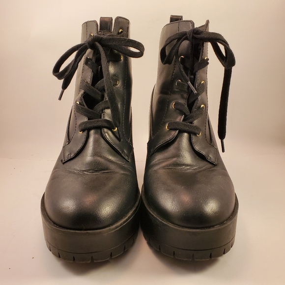 Forever 21 Black Moto Boot Chunky Heel Lace Up - Picture 2 of 8